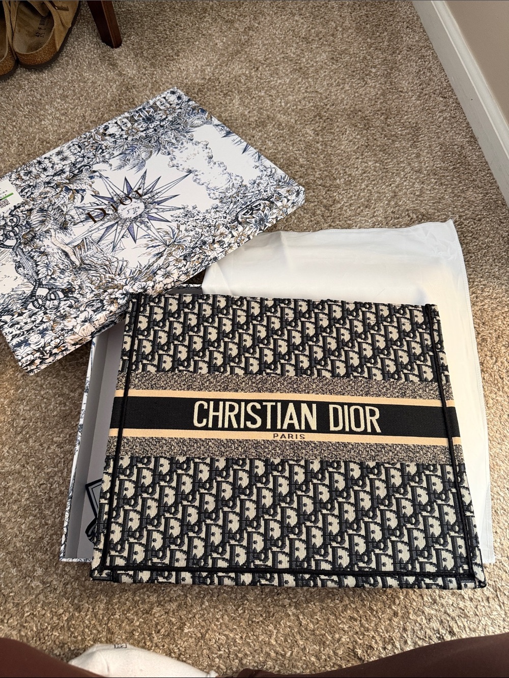 Dior Navy & White Logo Silk Twilly Scarf